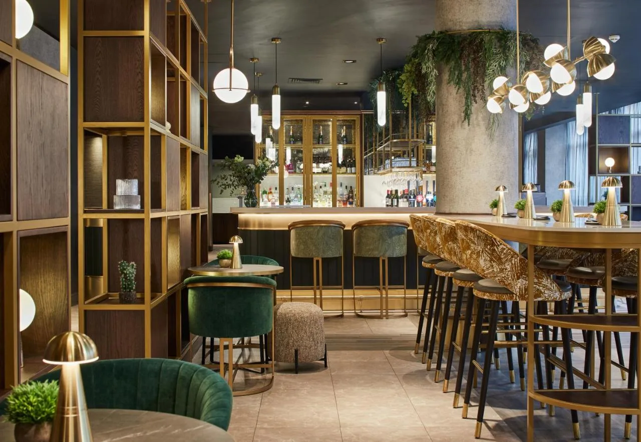 Bar with green stools
